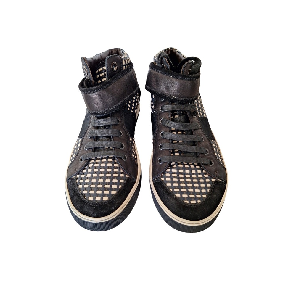 Lanvin Mens Black White Woven Leather High Top Sneakers size US 5 \ 38